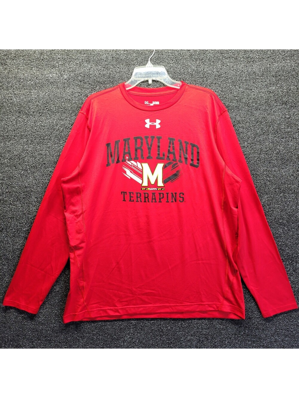 Maryland Terrapins Under Armour Red Pullover Longsleeve Shirt Size XL Heatgear